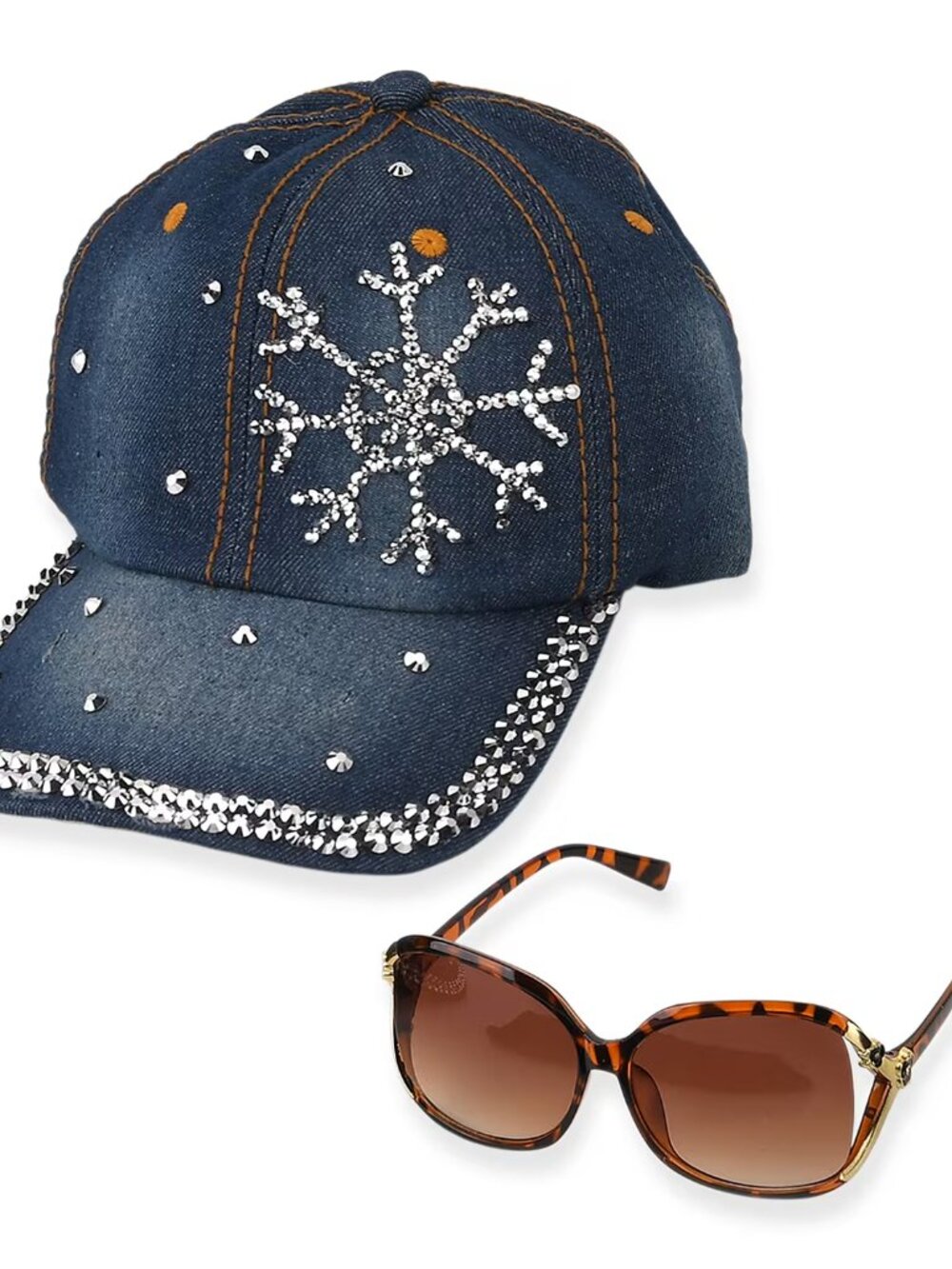 NEW Gradient Tea Brown UV400 Sunglasses and Snowflake Design Resin Crystal Hat